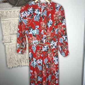 H&M Red Floral Long Sleeve Dress